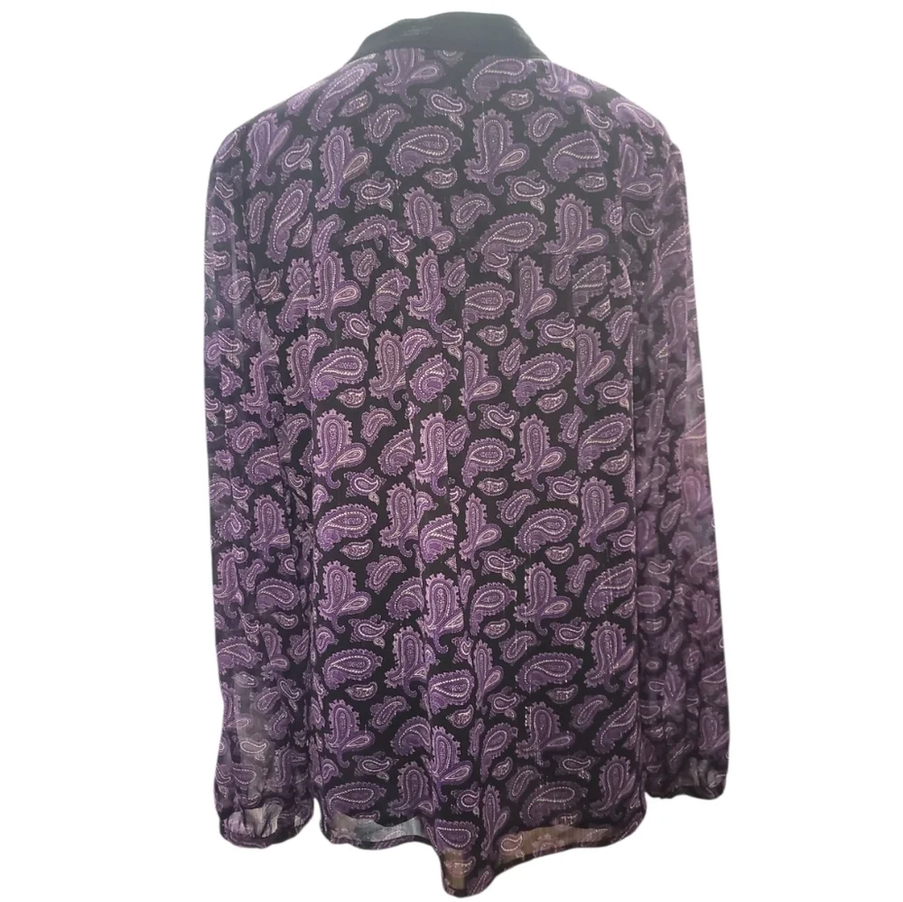 Michael kors Purple black Paisley sheer long sleeve Top blouse xl